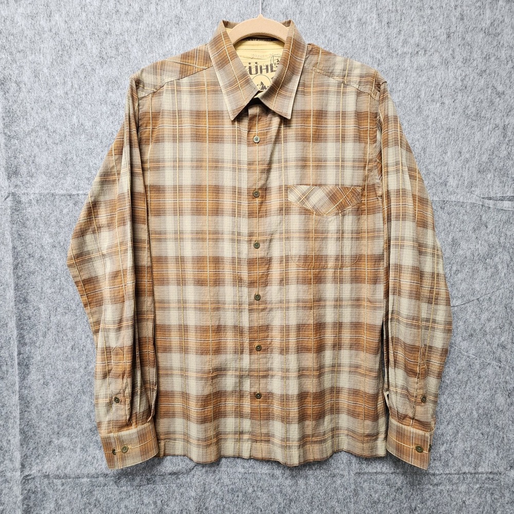 KUHL Textured Long Sleeve Shirt Mens Medium Brown Plaid Lightweight Button Up - Picture 2 of 8